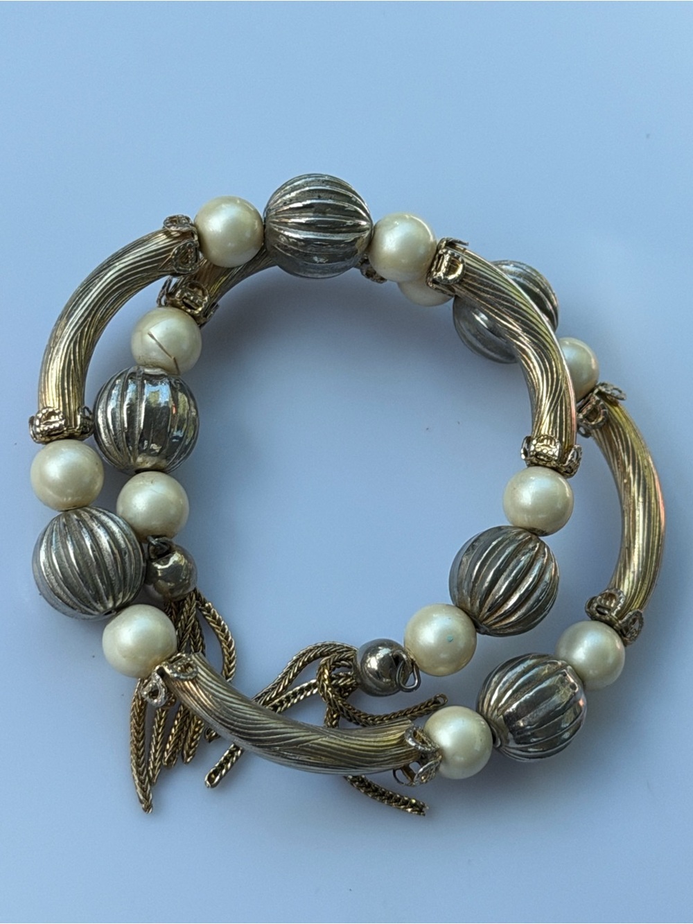 VTG 1950s Miriam Haskell Style Faux Pearl Wrap Bracelet Tassel